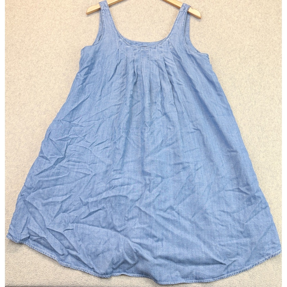 Gap Womens Chambray Swing Sundress Light Blue Pleated Scoop Neck Lightweight S